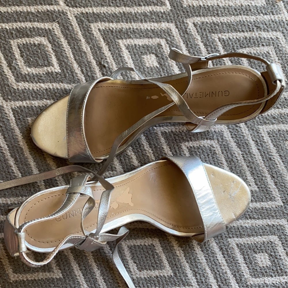 GUNMETAL Drea Silver Ankle Tie Clear Heels Sz 9.5 - Picture 10 of 16